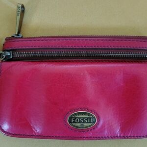 Fossil Hot Pink Leather Zip Wristlet